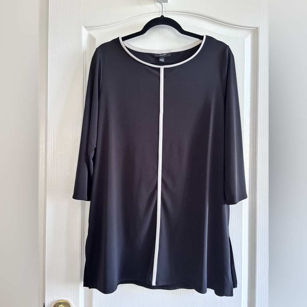Alfani Black Tunic with White Piping Top